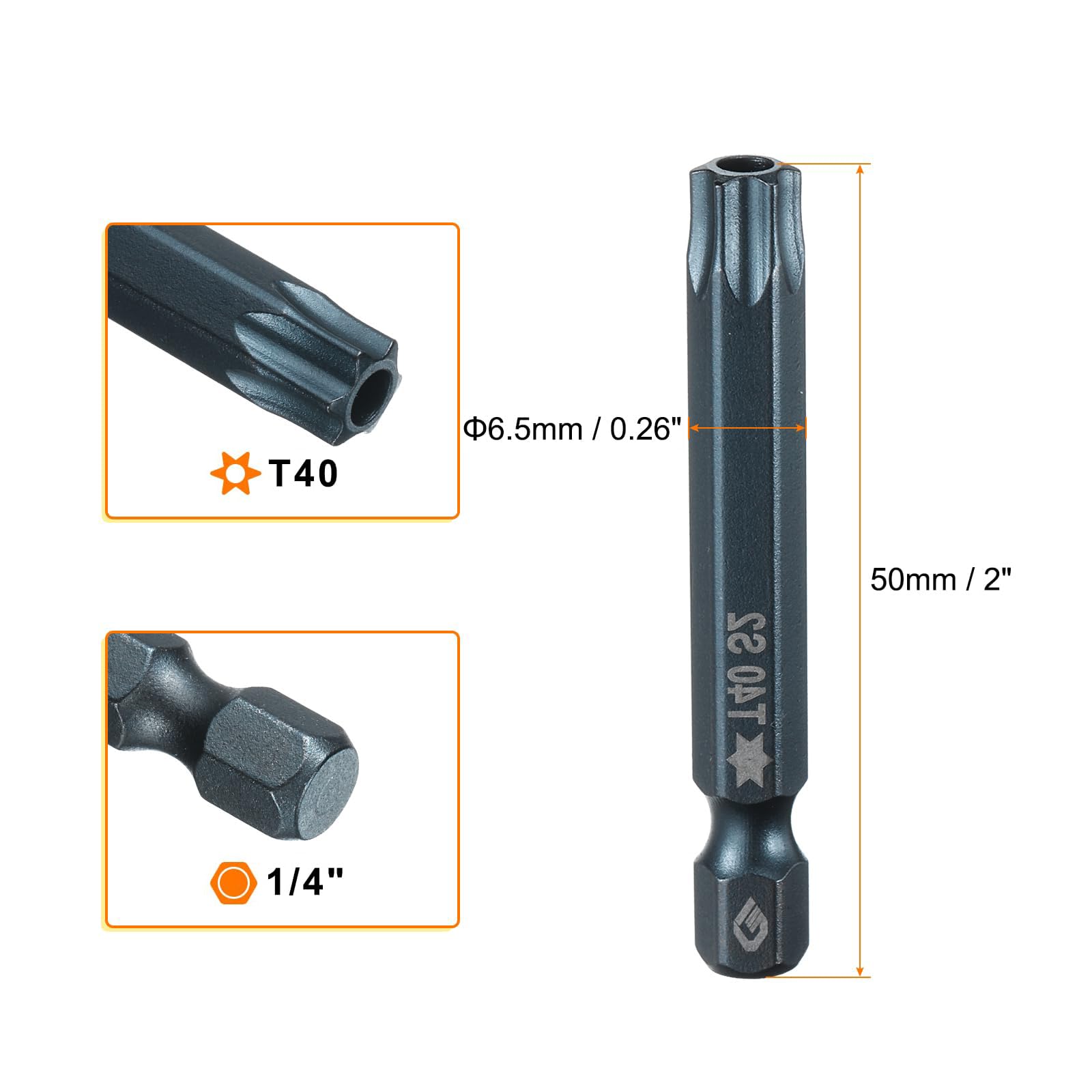 TA-VIGOR 2Pcs T40 Torx Head Screwdriver Bits 1/4 Inch Hex Shank - Image 2