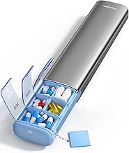 Vaydeer Pilulier hebdomadaire 7 jours (prise en charge 2 fois par jour), pilulier de voyage en métal, grande capacité pour le quotidien, jolie boîte à pilules pour suppléments, pilules, vitamines et