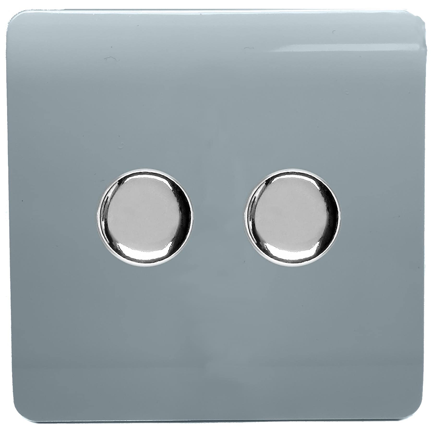 Trendi Artistic Modern Glossy Tactile 2 Gang 2 Way 120w LED Dimmer Switch Cool Grey