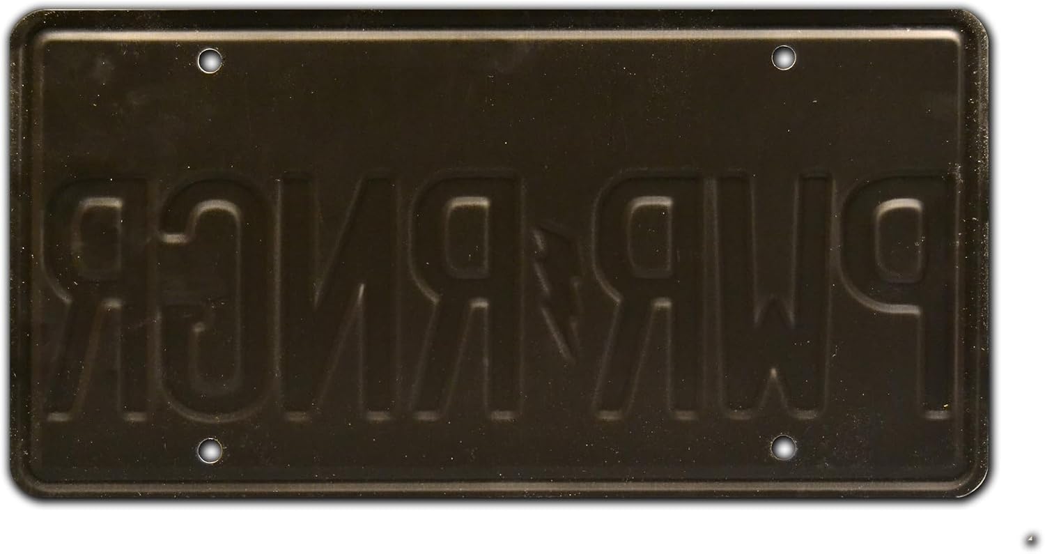 Condition photo showing Good Condition for celebrity machines | mighty morphin | pwr rngr | vanity plate, stamped aluminum, metal decorative tag, corrosion resistant, quality novelty sign, wall decoration, wall hanging