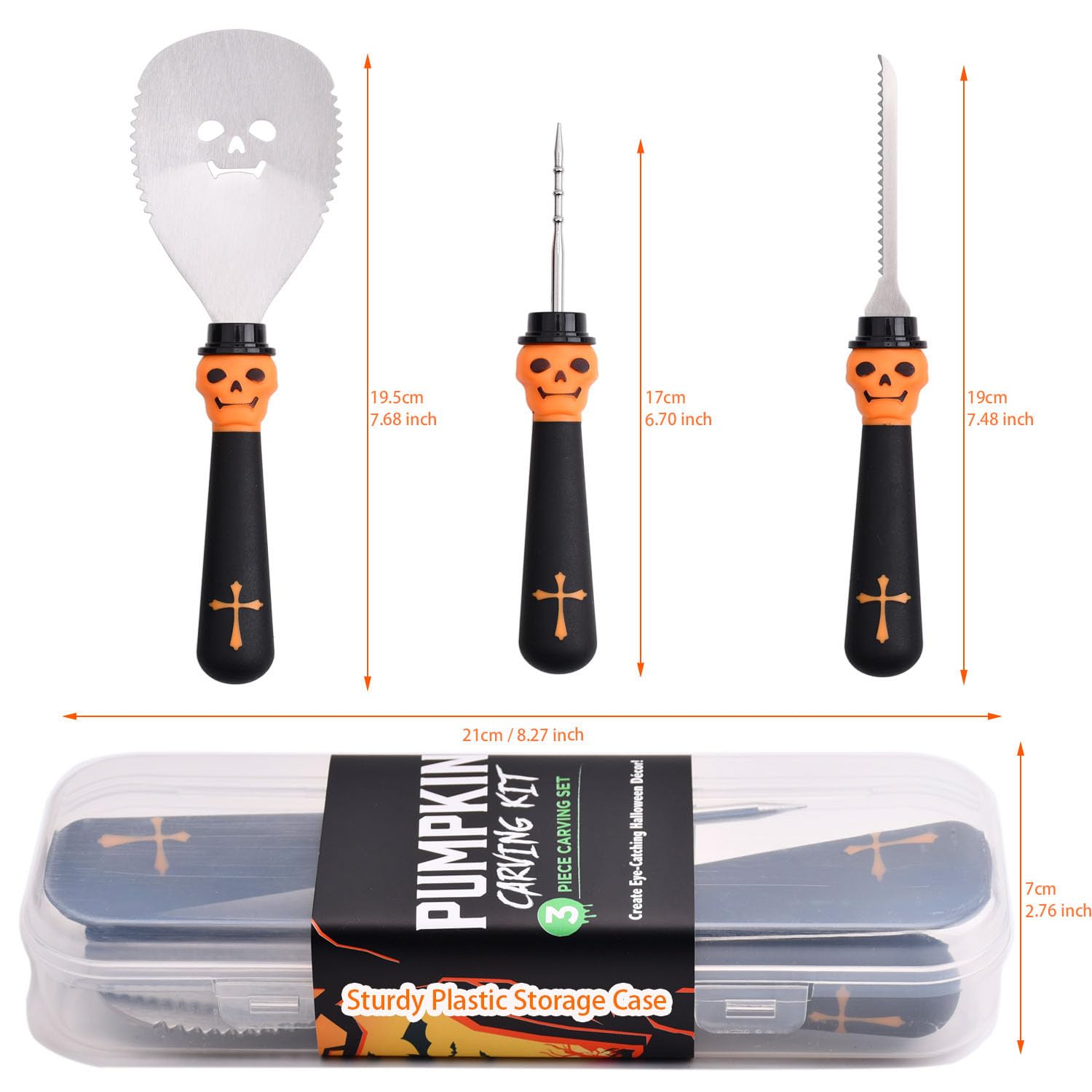 Wholesale Bulk 3-Piece Pumpkin Carving Kit Tools Halloween,Professional Heavy Duty Carving Set, Stainless Steel Tools Carving Knife for Halloween Decoration Jack-O-Lanterns, Gift for Halloween — Amazon image 3