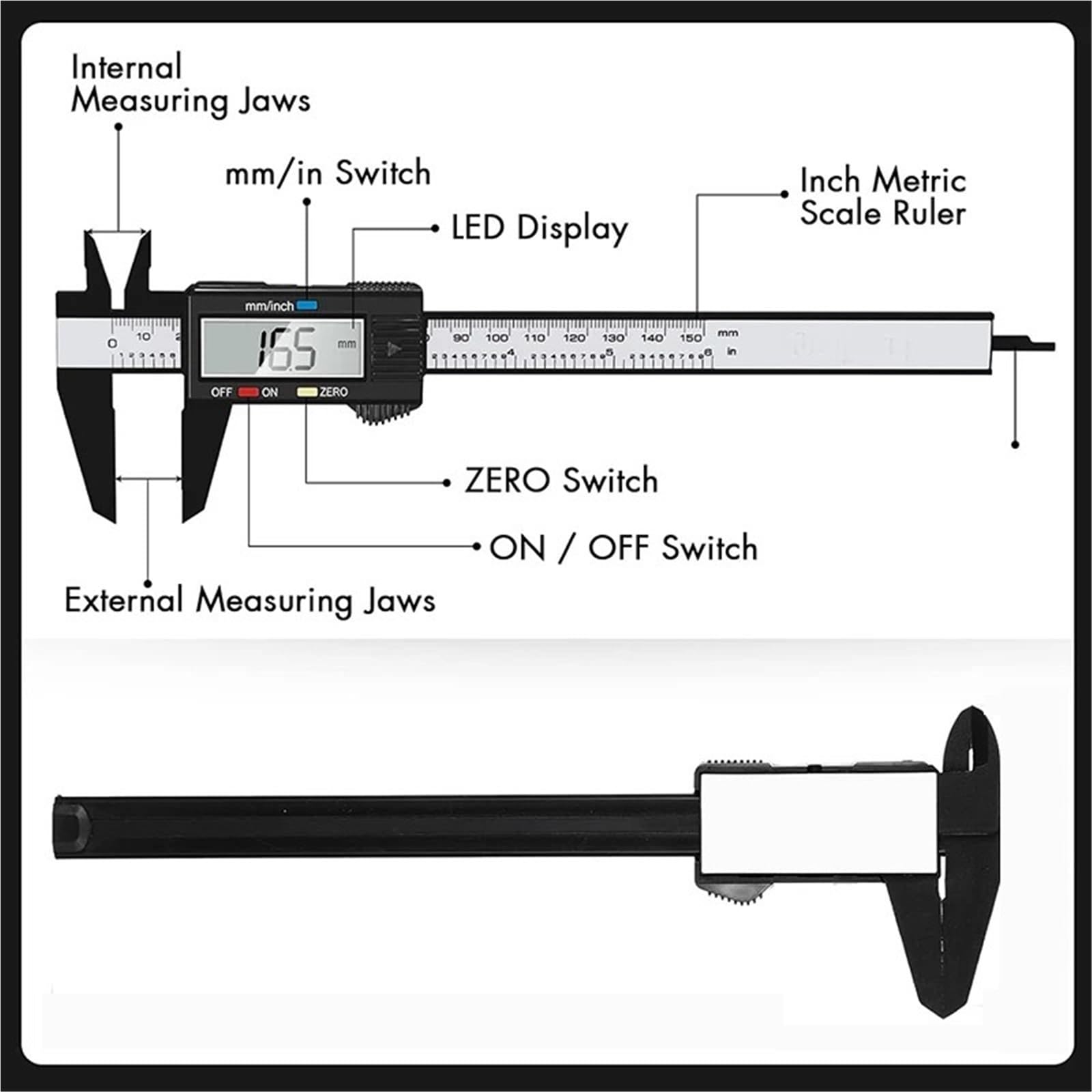 Calibrador digital, Calibrador digital electrónico Vernier de 150 mm, 4 unidades, micrómetro, regla.,Alta precisión