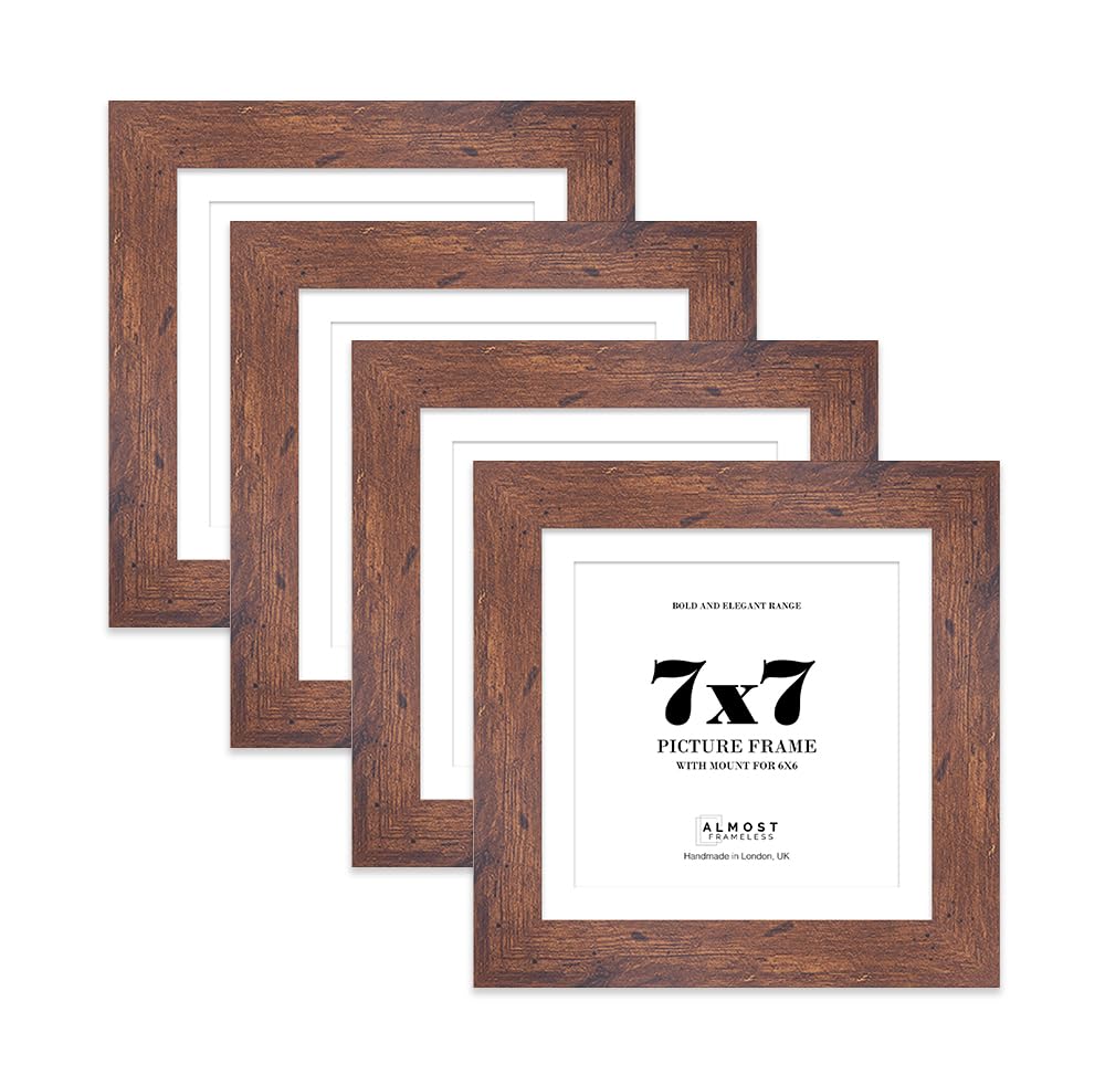 7x7" Rustic Wood Square Frame With Mount for 6x6" Pictures 28mm Edge Frame Display with Wall Hooks and Kickstand, 4 Pack โ image 1