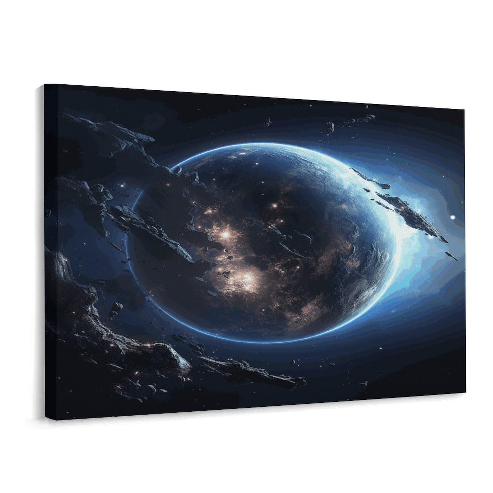 Fodpand Frame-Style Earth And Moon Bathroom Wall Art Canvas Prints, Artwork For Walls For Living Room Hallway Stair Office Wall Decor, Pictures Home Decor 15.7X11.8 Inch