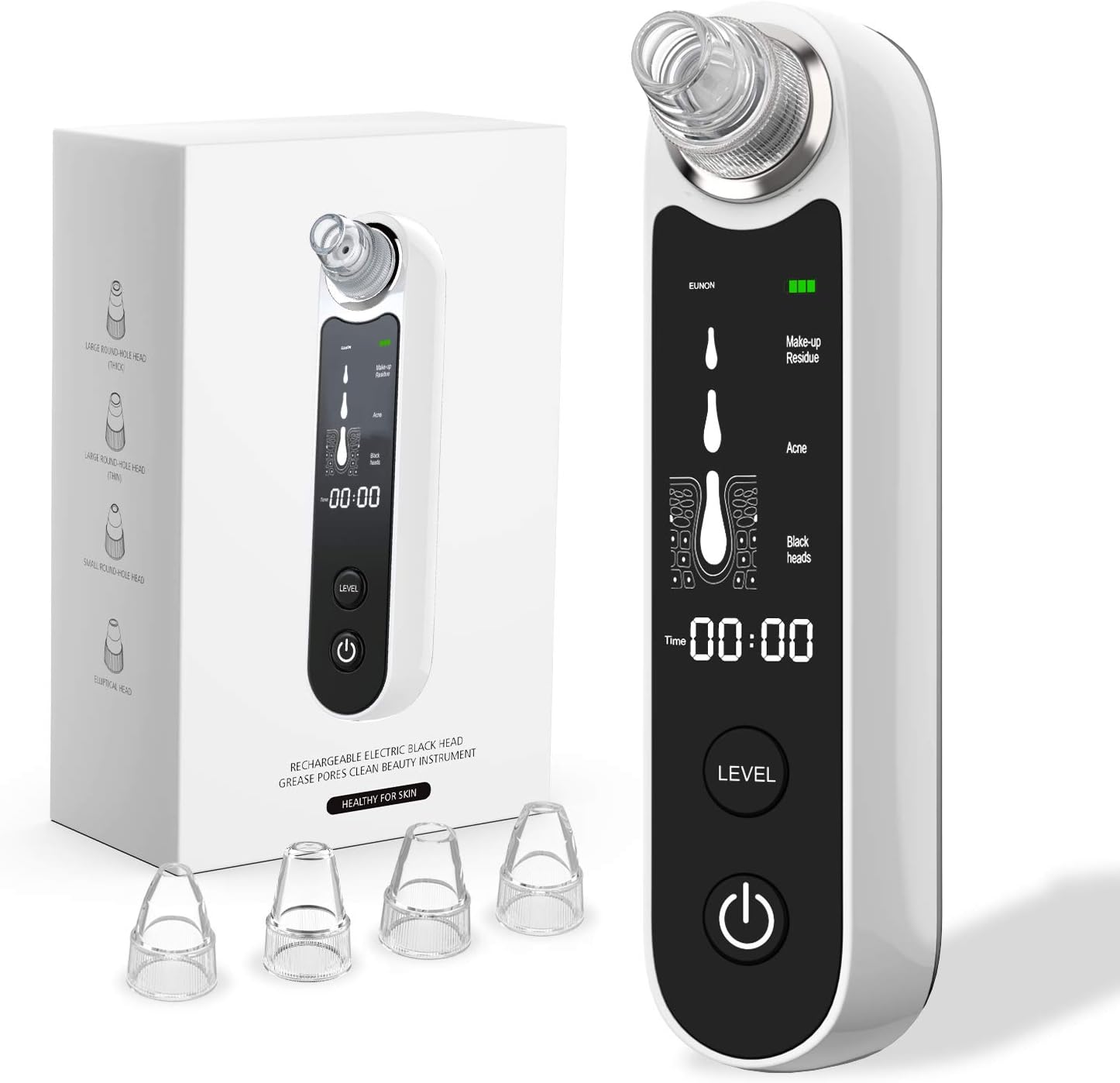 Eunon Blackhead Remover Pore Vacuum - Upgraded Strong Suction Rechargeable Electric Blackheads Removal Tool Pore Cleaner Zit Popper Comedone Acne Pimple Extractor with LCD Dispaly, Unisex
