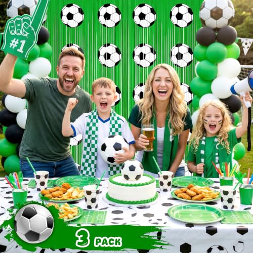 Ycitusi 3 Pcs Soccer Party Decorations Foil Curtains - 9.9x6.6 Ft Soccer Birthday Party Supplies Fringe Backdrop Football Theme Party Favors for 2026 World Cup Tailgate