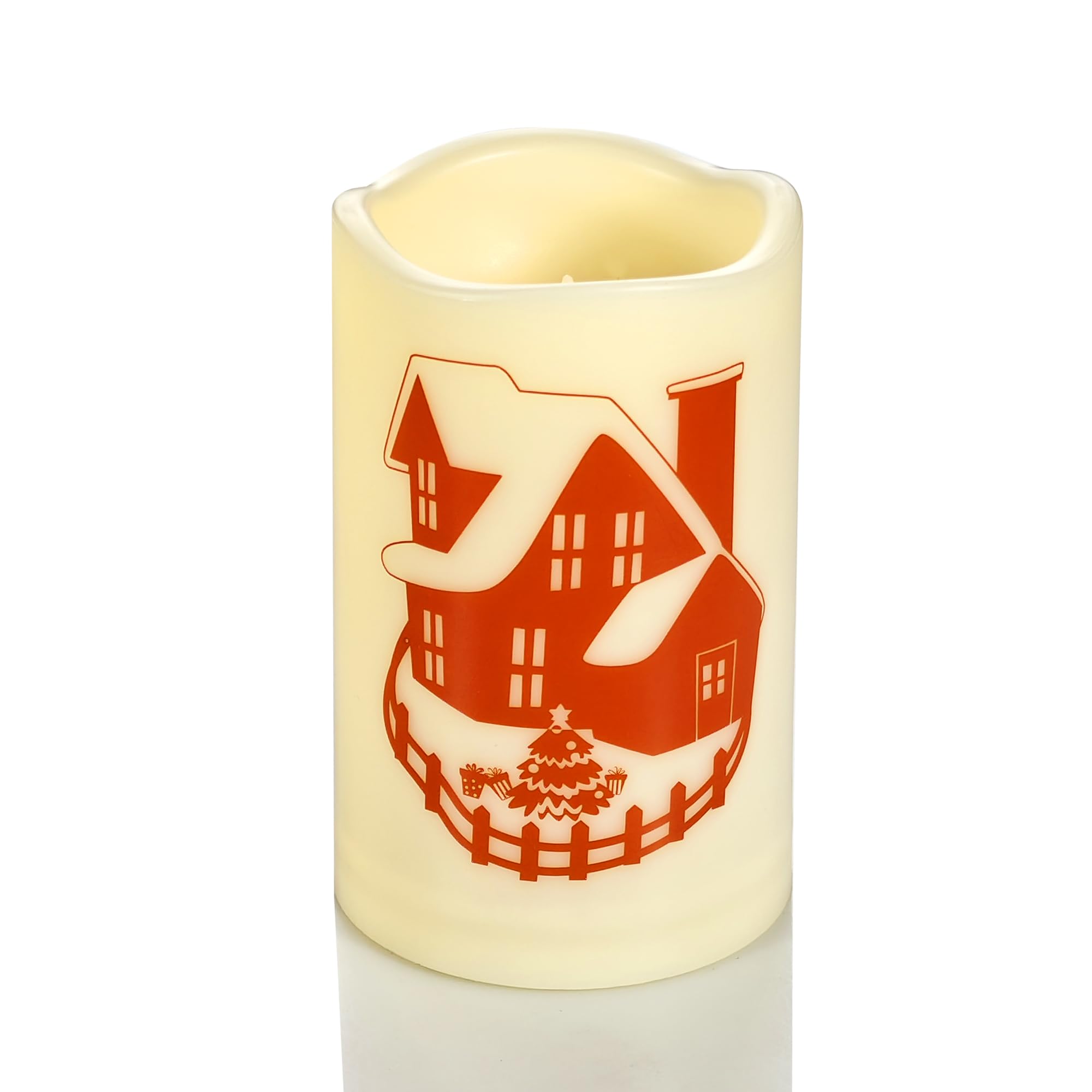 EZiGarden Christmas Theme Outdoor LED Flameless Candle Battery Operated with Timer Flickering LED Pillar Candle Winter Festival Party Decoration Table Decorations, 3”x5”