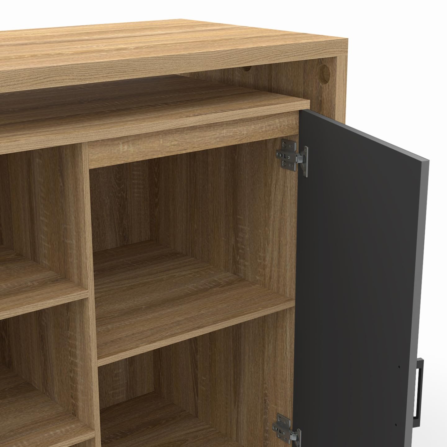 IDMarket - Ilot rotatif POLO meuble de bar pivotant 2 en 1 imitation hêtre porte noire