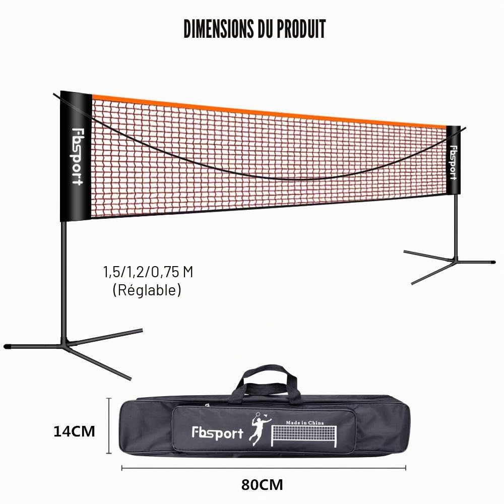 Filet de badminton, filet de tennis 3-6m Filet d'entraînement pour filet de volleyball portable, 3 hauteurs peuvent être ajustées Stockage de filet de badminton pliable, à l'intérieur et à l'extérieur