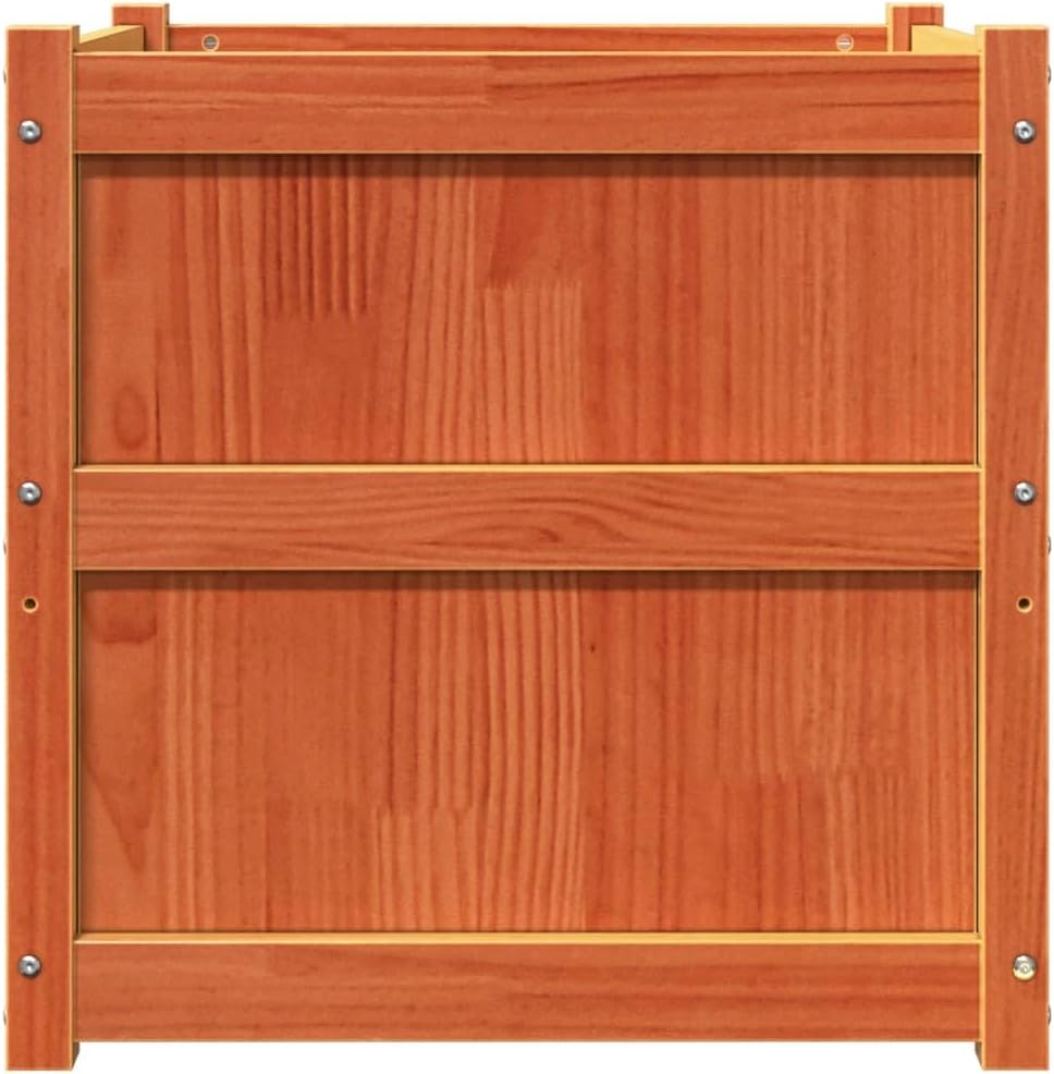Set of 2 Solid Pine Wood Square Garden Planter Boxes 23.6x23.6x23.6 in Waxed Brown Finish, Rustic Raised Flower Beds for Outdoor Patio Balcony Use