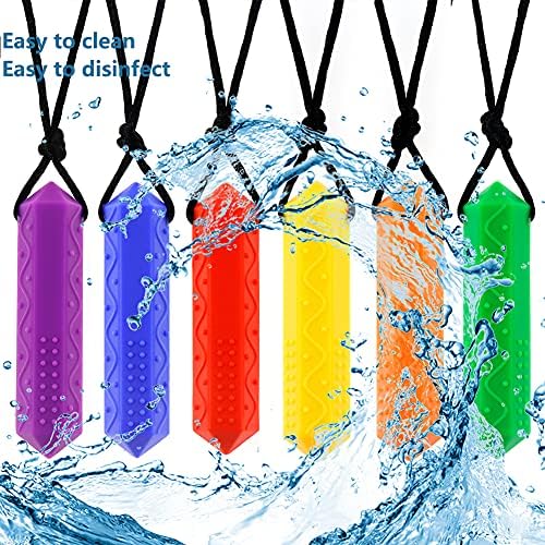 Tuxepoc Sensory Chew Necklaces Set (6 Pack) for Kids with Teething, ADHD, Autism, Biting Needs, Oral Motor Chewy Teether, Silicone chewlery Jewellery Necklace for Boys and Girls Child (Cube)