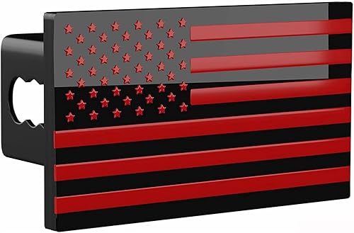 Miniatura 4 de Cubierta de enganche de metal con bandera negra estadounidense de 5 x 3 pulgadas se adapta al receptor de 2 pulgadas negro con línea azul
