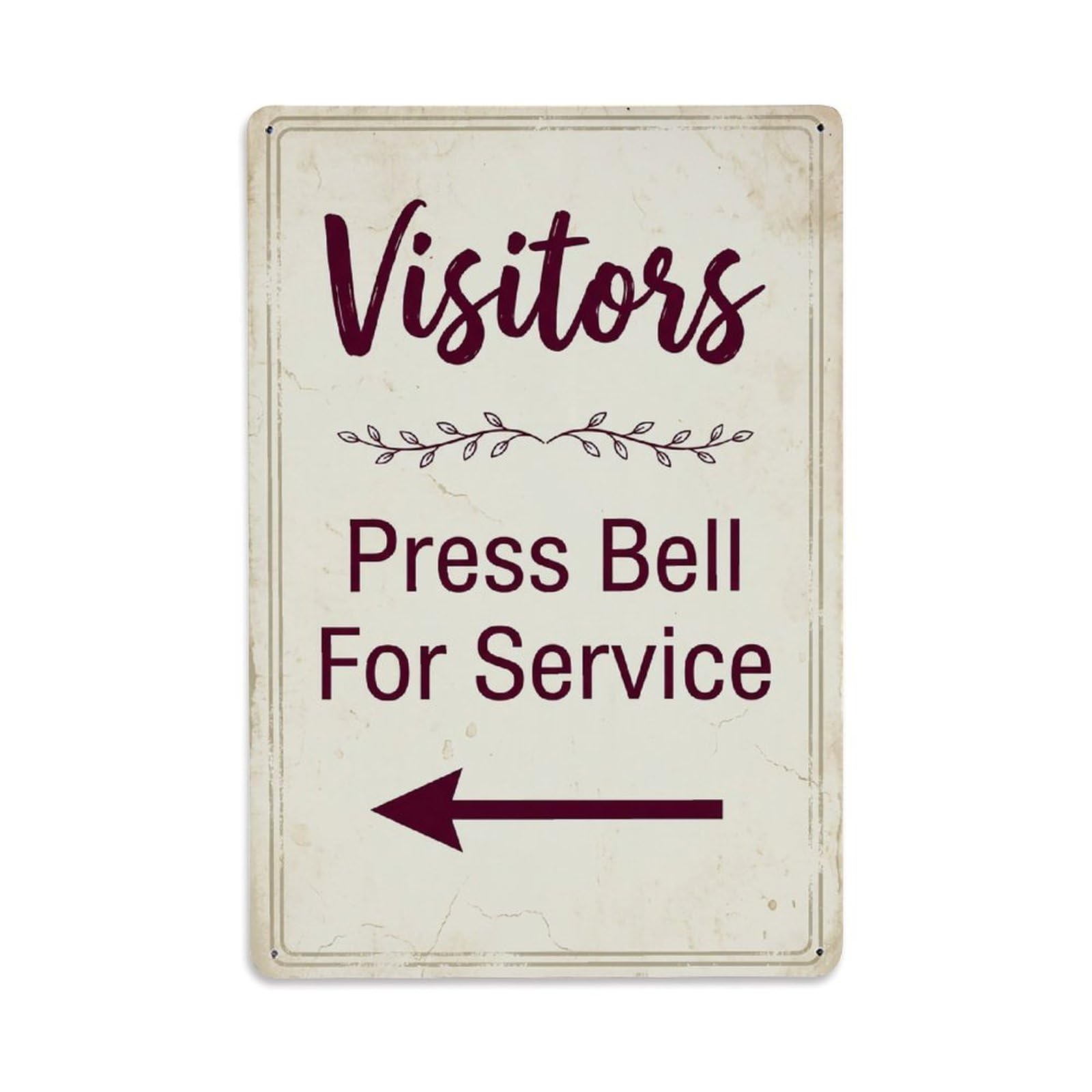 Vintage Visitors Press Bell For Service Arrow Vine Metal Tin Sign