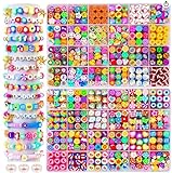 Natonhi 720 Pcs Polymer Clay Beads Bracelet Making Kit, Cute Fun Fruit Flower Heart Mushroom Letter Beads Charms for Jewelry Necklace Earring Making DIY Accessories for Women