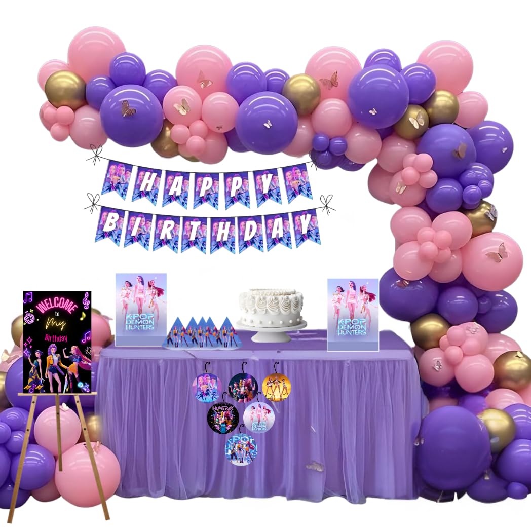 PRETTY UR PARTY K-pop Anime Party decorations Kit - 80 pcs include Bunting, balloons, thank you, centerpiece, danglers, Caps, Demon Huntrix Party Supplies, Birthday Decor, DIY Décor for Kids, Girls-image-32