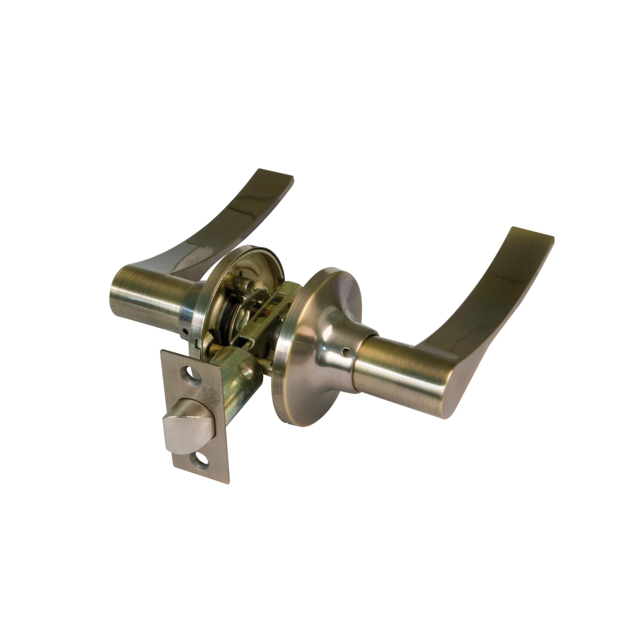 Amig - Maniglia di Passaggio con Scrocco - Scrocco da 60/70 mm - per Porte in Legno da 35 a 45 mm - Maniglia con Rosetta - Regolabile e Reversibile - Pelle - Zamak - Mod. 711