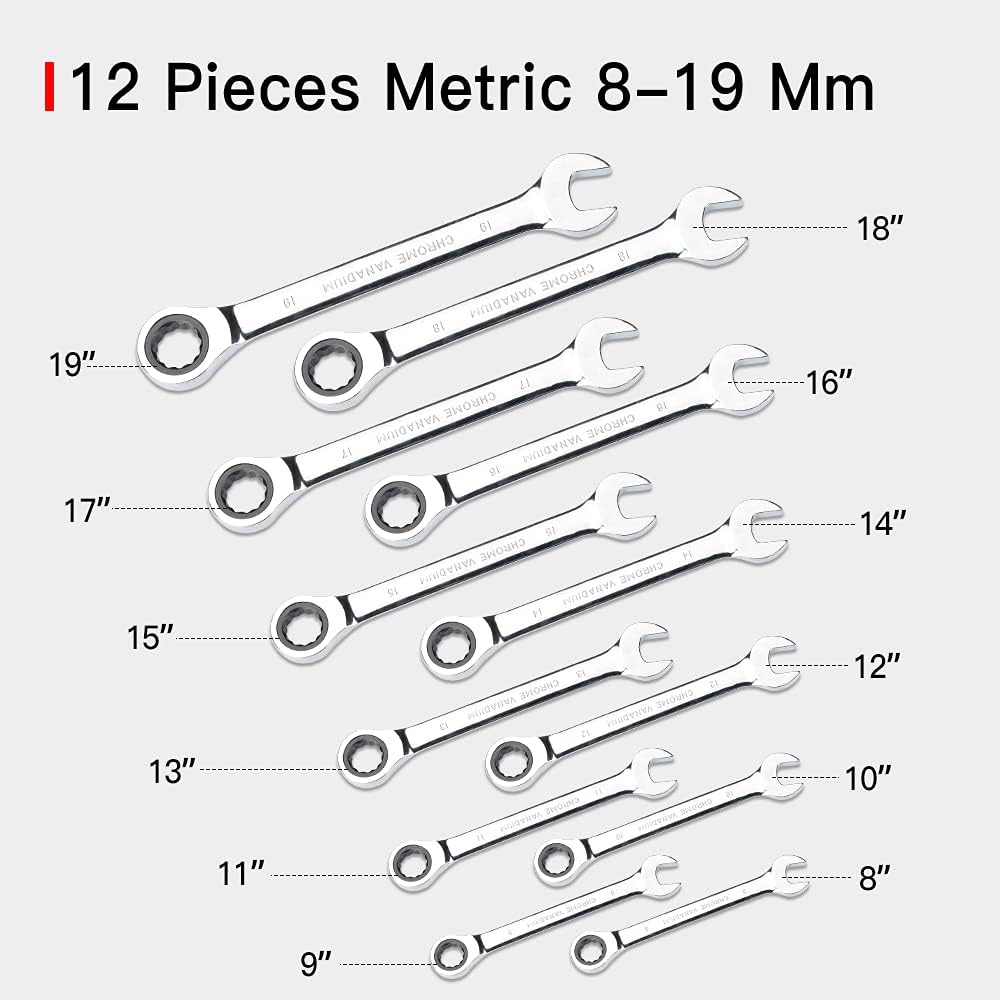 🛒 Crаzу Dеаlѕ 12 PCS Ratchet Wrenches Set, 8-19 Mm Ratcheting Wrench Set Metric,Wrench Set with Portable Handbag,Best for Various Nuts