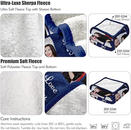 Miniatura 5 de Manta de forro polar Sherpa personalizada con fotos, texto, suave, cálida y mullida, manta personalizada para parejas, regalos para novio, novia,