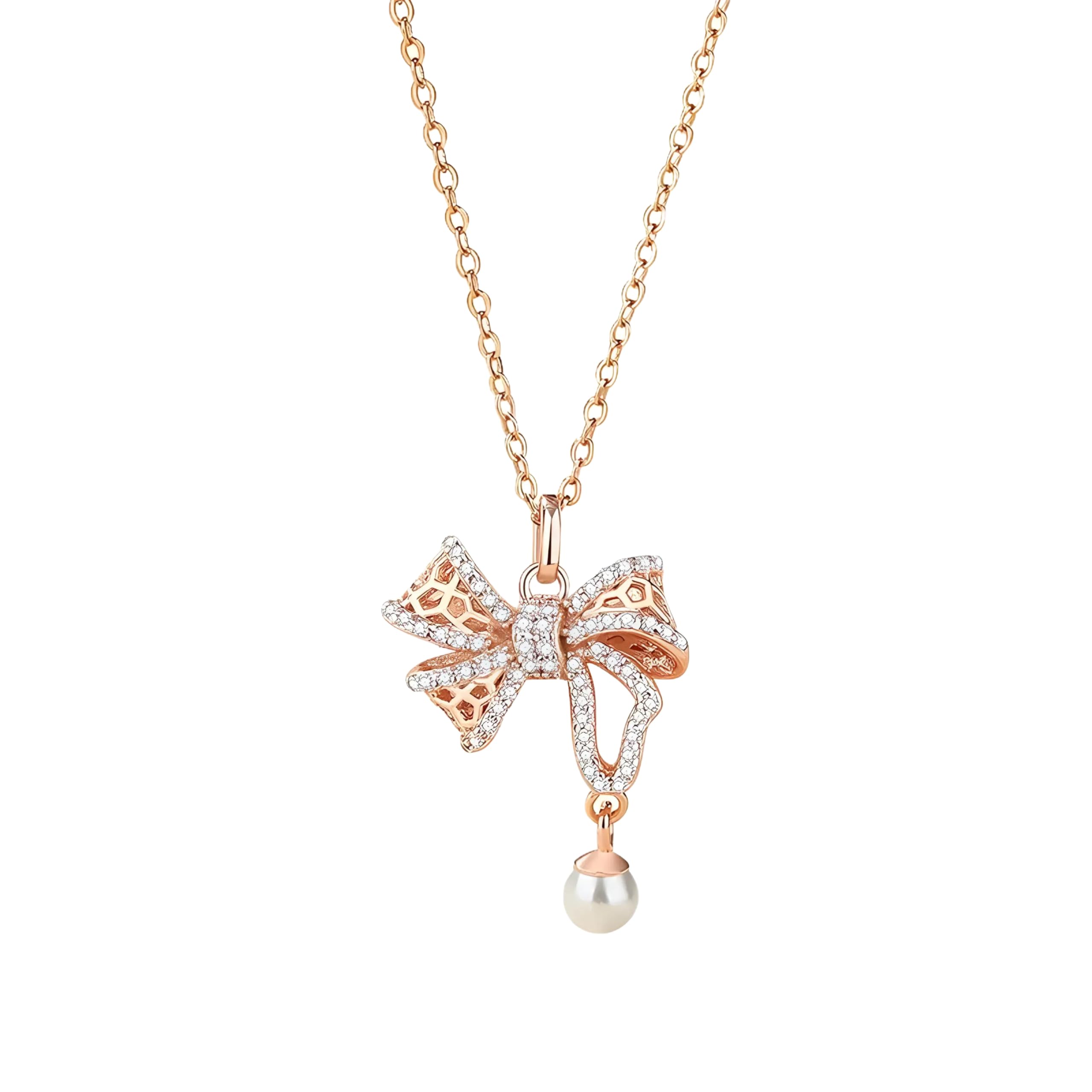 Feng Shui Akcesoria dziewczęce European Pave AAA CZ Bow-knot 925 Sterling Silver naszyjnik łańcuszek dla kobiet prezent urodzinowy biżuteria ślubna-T88 prezent urodzinowy