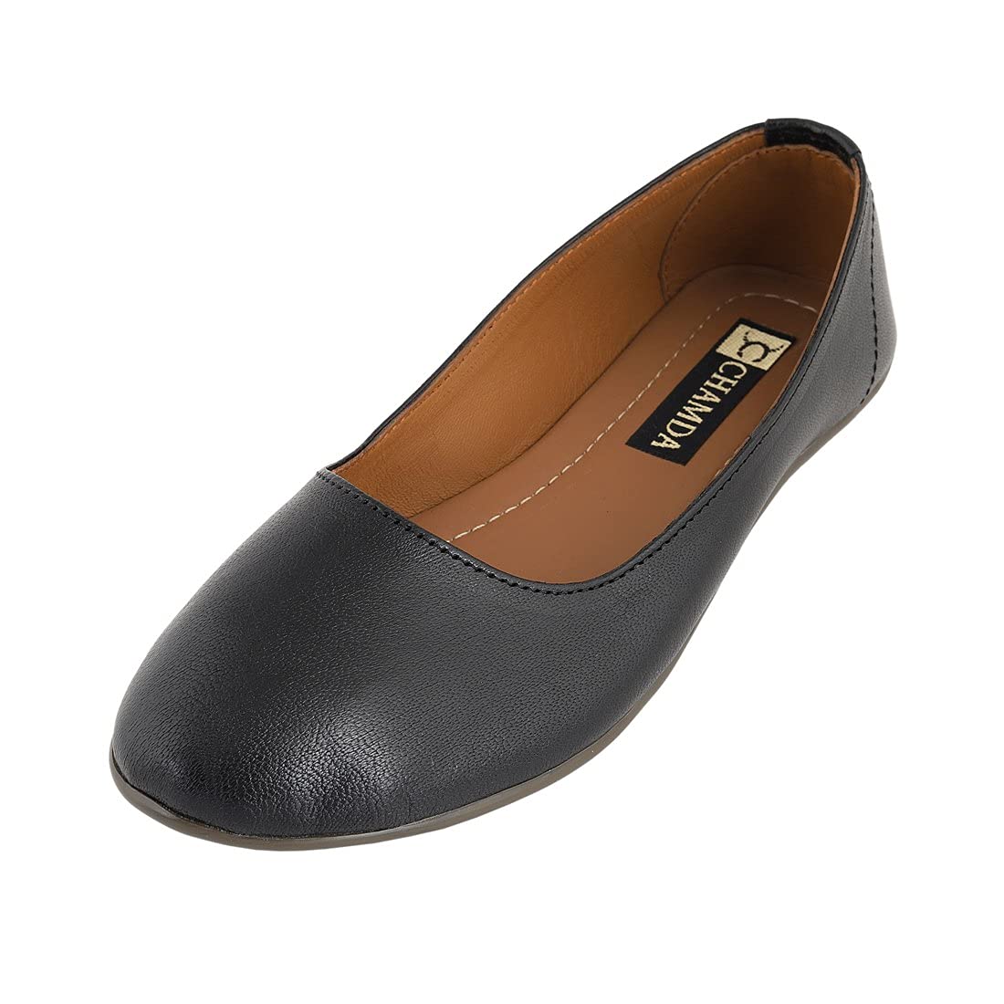 CHAMDA Womens Pure Leather Light Weight Black Ballet Flats Ballerinas (Bally) (Numeric_8) (B095CGHD1T) Amazon Price History, Amazon Price Tracker