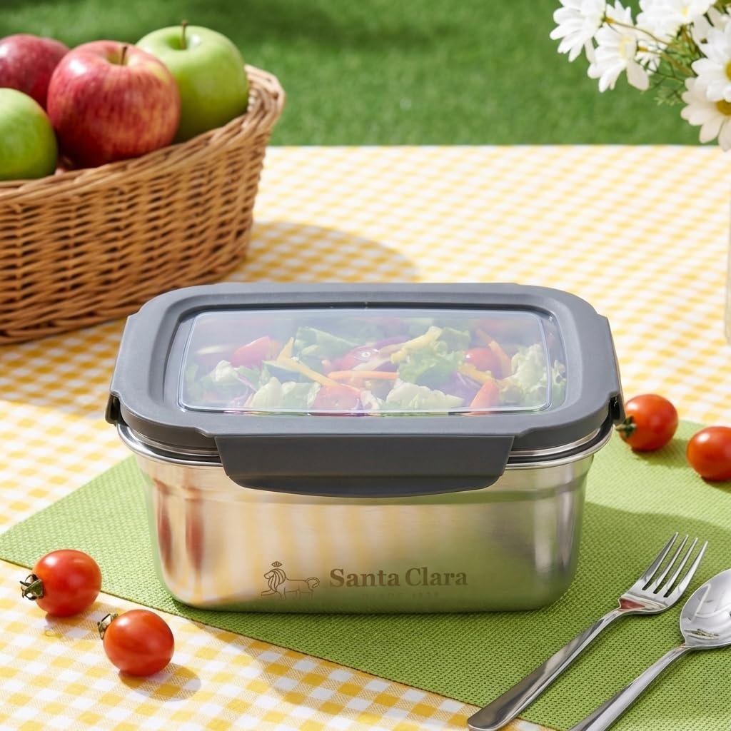 INDE SANTA CLARA | Fiambrera de Acero Inoxidable 1.8L Hermética para Microondas, Tapa Plástica con 4 Cierres, Apta para Horno, Tupper Acero Inoxidable, Lunch Box, Termo Comida Caliente — view 2