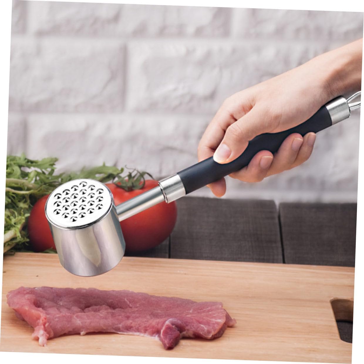 Hemobllo Stainless Steel Meat Tenderizer Hammer with Black Non-slip Handle, Dual-sided Kitchen Pounder for Beef, Pork, and Steak, Heavy-duty Meat Mallet for Poultry and Bbq Preparation