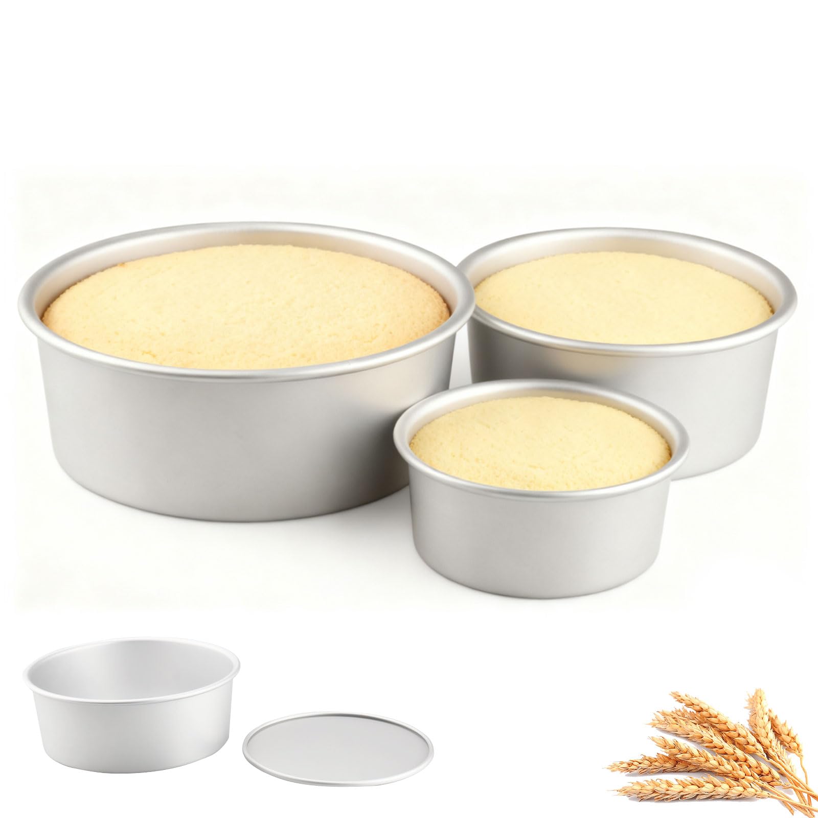 Lot de moules à gâteau ronds en aluminium anodisé de 10/15/20 cm avec plaque de fond amovible pour couches de tarte/cheesecakes/muffins – Idéal pour les pâtissiers amateurs et professionnels
