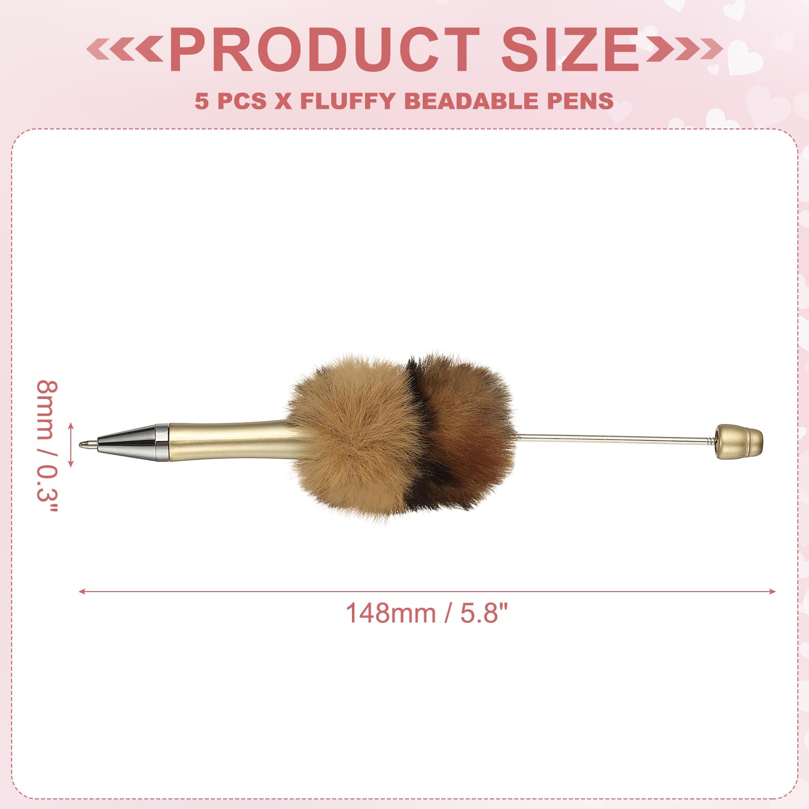 PATIKIL 5Pcs Fluffy Beadable Pens, Plush Fuzzy Plastic Bead Pen Bead Ballpoint for DIY Gift Writing Office Supplies Gold/Leopard - Image 2
