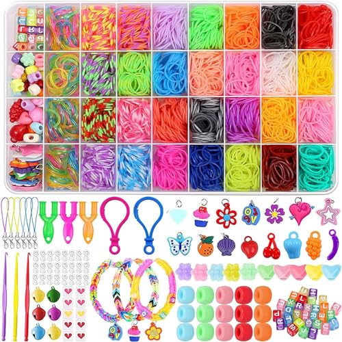 2300 PCS Loom Bands Kit for Girls, 32 Colors Loom Rubber Bands for DIY Refill Bracelet Making Craft Kits, Loom Twist Bands with More Accessories in Storage Case for Party, X-mas Birthday Gift for Kids
