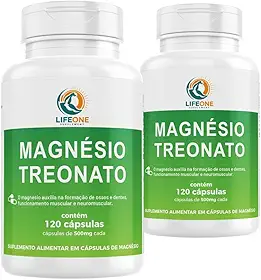 Magnésio Treonato 500mg Life One 240 Cápsulas Kit 2 Unidades
