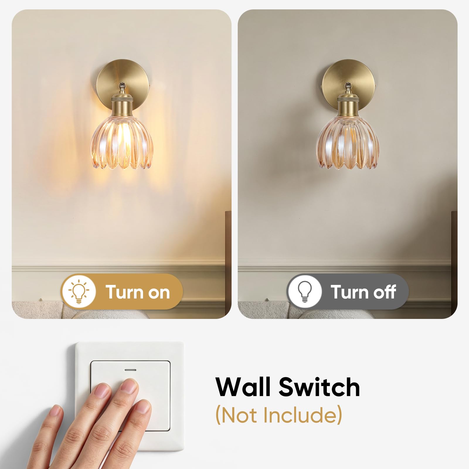 Lámpara de Pared de Vidrio, Base E27 (bombilla no incluida), Dorado 4800259