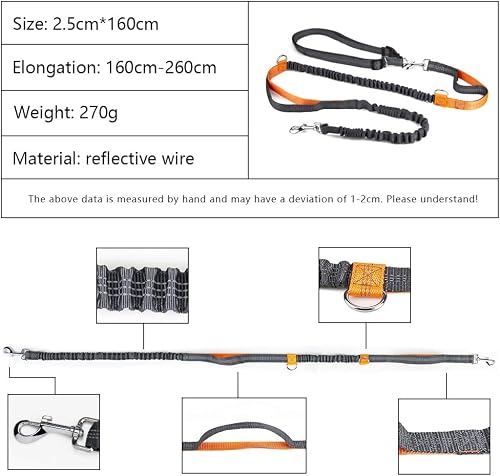 Winkeyes Hands Free Retractable Dog Leash 5Ft-8Ft With Dual Bungees For Puppy, Small & Medium Dogs 110Ibs, Adjustable Waist Belt 27"-47", Reflective Stitching Leash For Running Walking Hiking (Orange) #TOP5