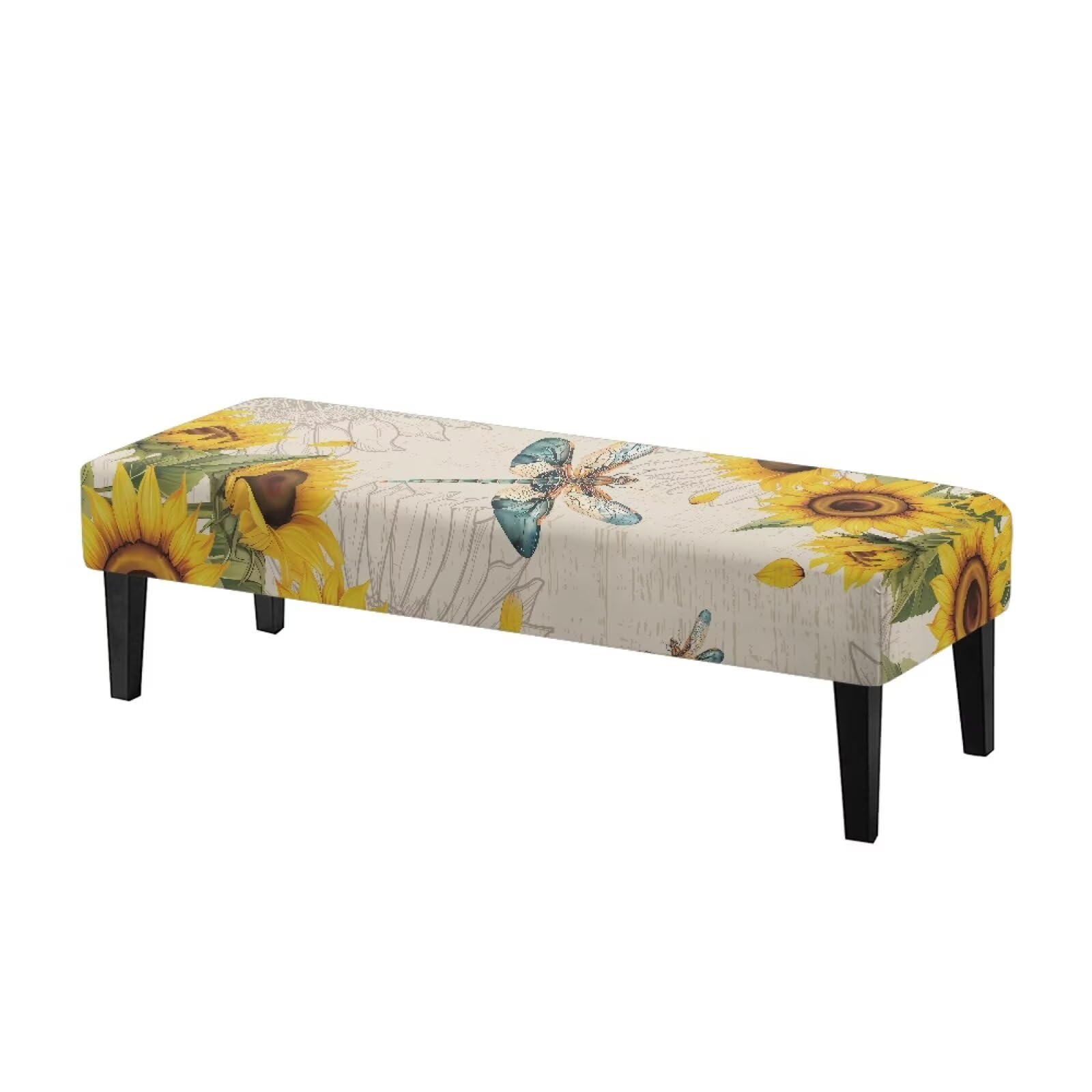 Xorudoydet Dragonfly Sunflower Print Dining Bench Cover Removable Bench Slipcover for Living Room, Bedroom, Kitchen Wear Resistant Bench Seat