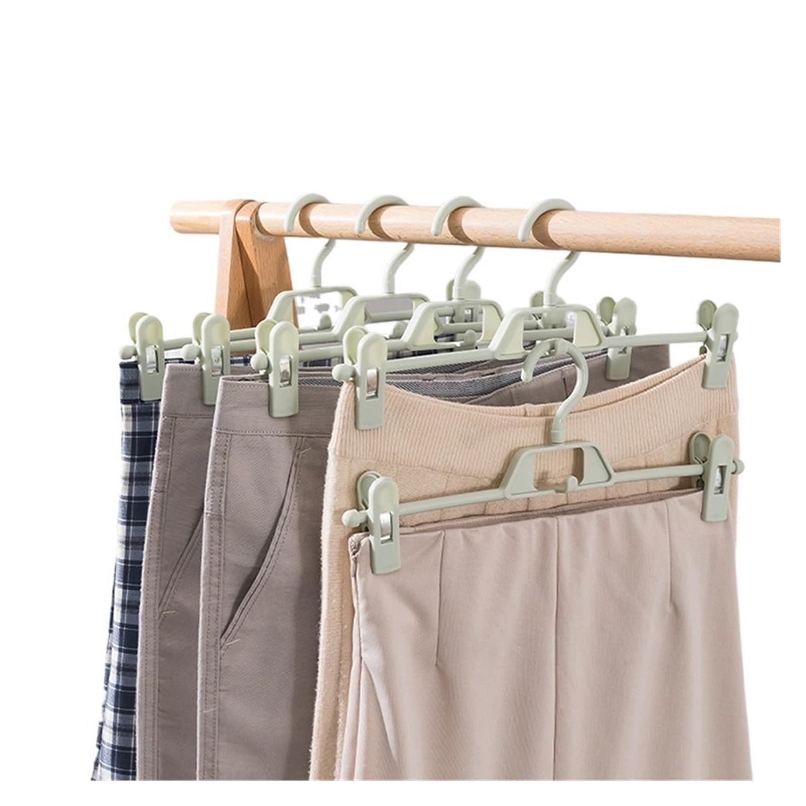 Skirt Peg Hanger Adjustable Trouser Clips Save Space Hangers Non-Slip Fix Clip Wardrobe Organizer(Green)