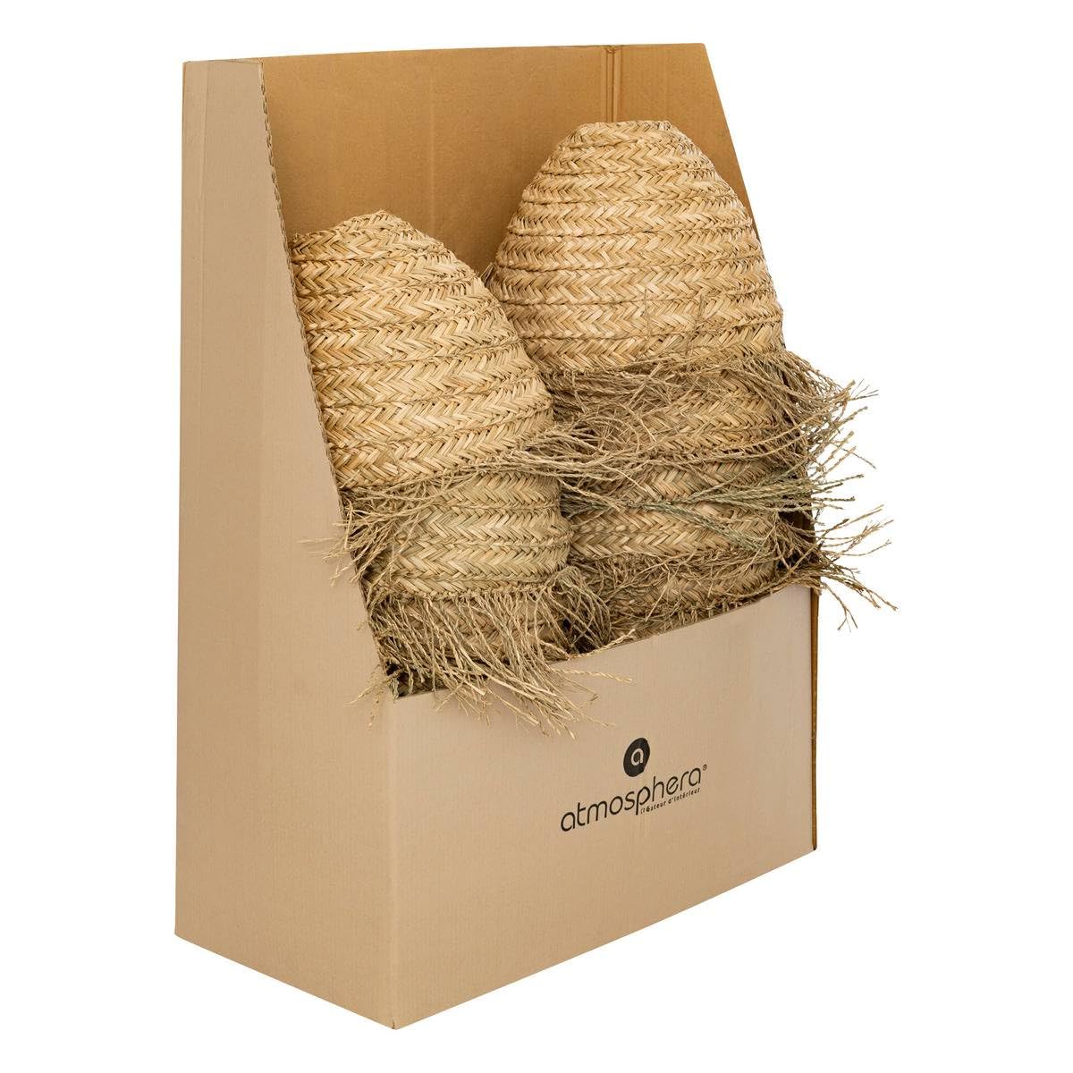 Atmosphera - Abat-jour Hania en Roseau Tressé, Ø 37 x H 37 cm, Style Bohème à Franges - Luminaire pour Salon, Chambre
