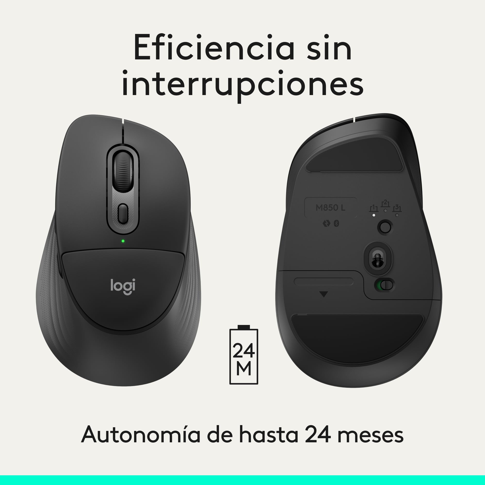 Logitech Signature Comfort Plus M850 L, ratón inalámbrico, ratón Bluetooth con Almohadilla para la Palma, clics discretos, autonomía de 24 Meses, Botones Personalizables, Windows, Mac y iPad - Negro