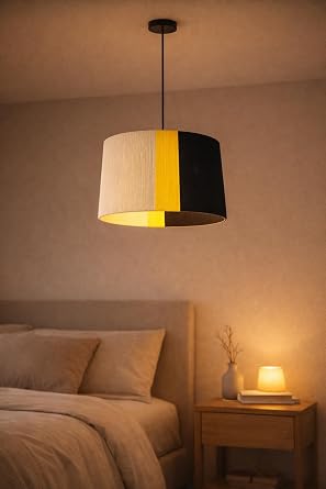 Modern Sarkıt Avize – 3 Renkli (Beyaz/Sarı/Siyah) Kumaş Abajur | Minimal Tavan Aydınlatma | Salon, Yemek Odası, Yatak Odası İçin Şık Pendant Lamp [Enerji Sınıfı A]