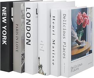 6 PCS Fashion Fake Books, Decorative Books for Home décor,Hardcover Display Books for Coffee Tables/Shelves,Storage Book for Home Decor Bookshelf Coffee Table Display Shelves for Home Stacked (A)