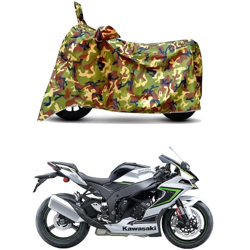 Image of Waterproof 100% PVC Coated Bike Scooty Two Wheeler Body Cover Compatible for KawasaNinja ZX-10R /UV-Rays /Heat Protection /Birds Dropping /Scratchproof /Dust Proof /All Varient[6X6 Jungle Print]