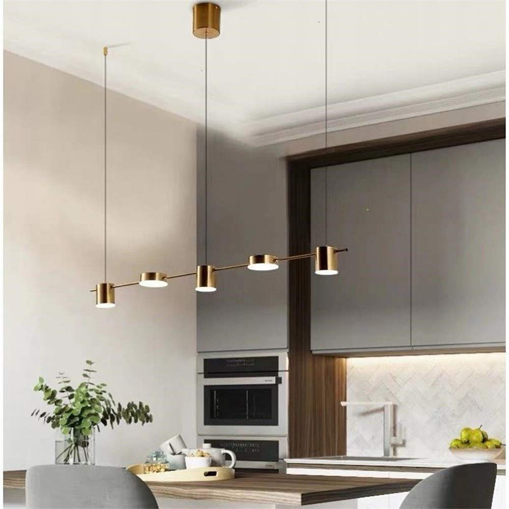 Lámpara de Araña LED Moderna, Accesorio de Iluminación para Isla de Cocina, 3/5 Luces Colgantes Lineales para Mesa de Comedor, Sala de Estar, Barra de Cocina (5 Doradas)