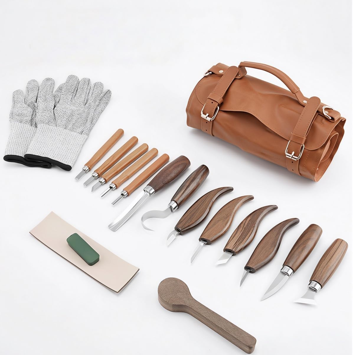 Professional Beginner Wood Carving Kit, 18-Piece Complete Whittling Tools Set with Knives, Sheath & Leather Roll Bag for Adult Starters