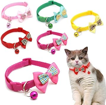 Yellow Extra Small Dog Collar with Bell, 2-Pack Cat Collar with Bell, Adjustable Bowtie Puppy Collar for XXS XSmall Girl Pets Female Kitten Yorkie Chihuahua X-Small, Neck 7-12 Inch