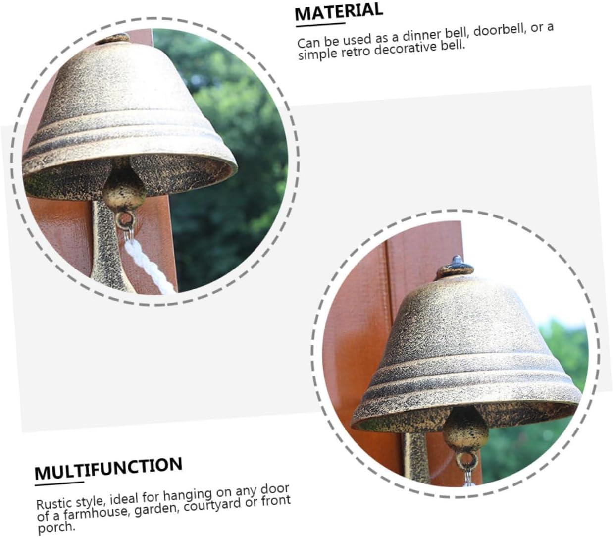 Toyvian Antique Style Cast Iron Wall Mounted Doorbell, Large Manual Shaking Bell for Vintage Home Décor and Café Welcome Sign, Rustic Hanging Decorative Bell for Indoor Outdoor Use