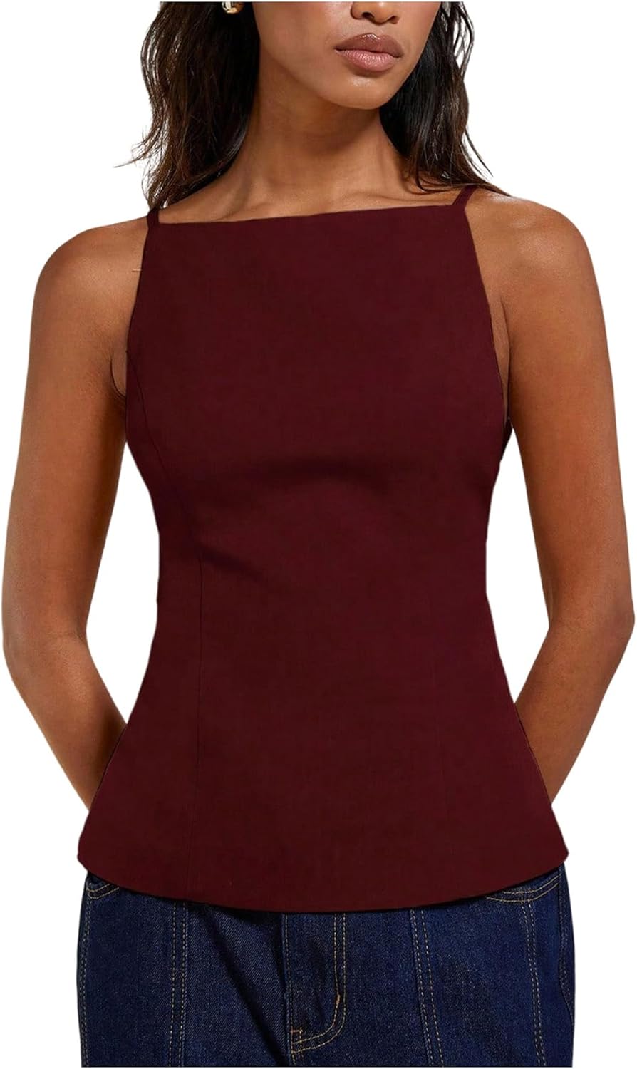 MakeMeChic Women's Going Out Tops Y2k Halter Tops Dressy Backless Top