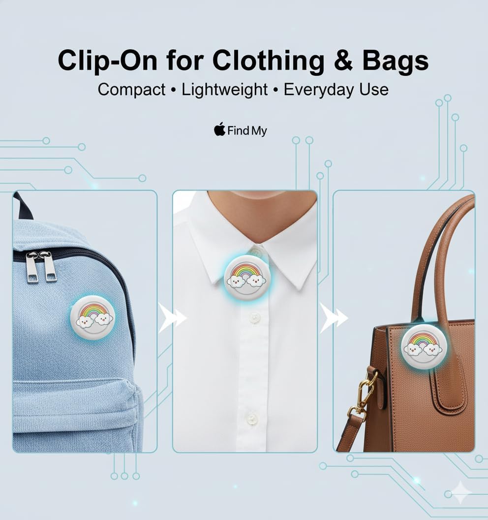 Smart Brooch Tag Pin – Lovely Waterproof Clip-On Mini Item Locator (Compatible with Apple Find My, iOS Only), Invisible Tag for Clothing, Bags & Accessories (White)