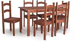 Conjunto Mesa de Jantar 6 Lugares com 6 Cadeiras em Madeira Maciça Chocolate - Móveis Britz