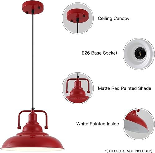 Miniatura 3 de Paquete de 3 luces colgantes rojas de granja, luces colgantes de metal para isla de cocina, lámpara colgante industrial, luz colgante de isla