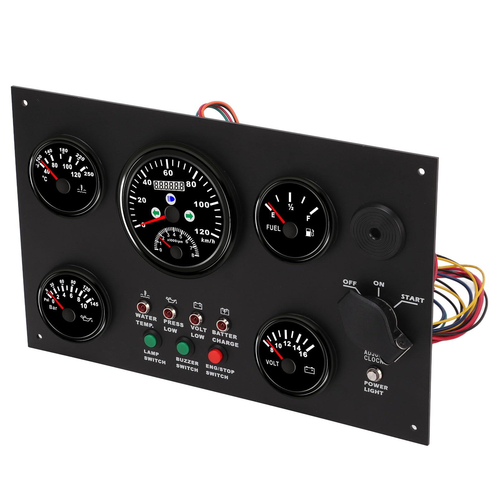 Ausla Panel de Instrumentos para Barcos Juego de Medidores Marinos de Aleación de Aluminio Pantalla Digital de 12 V 24 V con Velocímetro Temperatura Reloj de Presión de Aceite para Yates RV (#1)