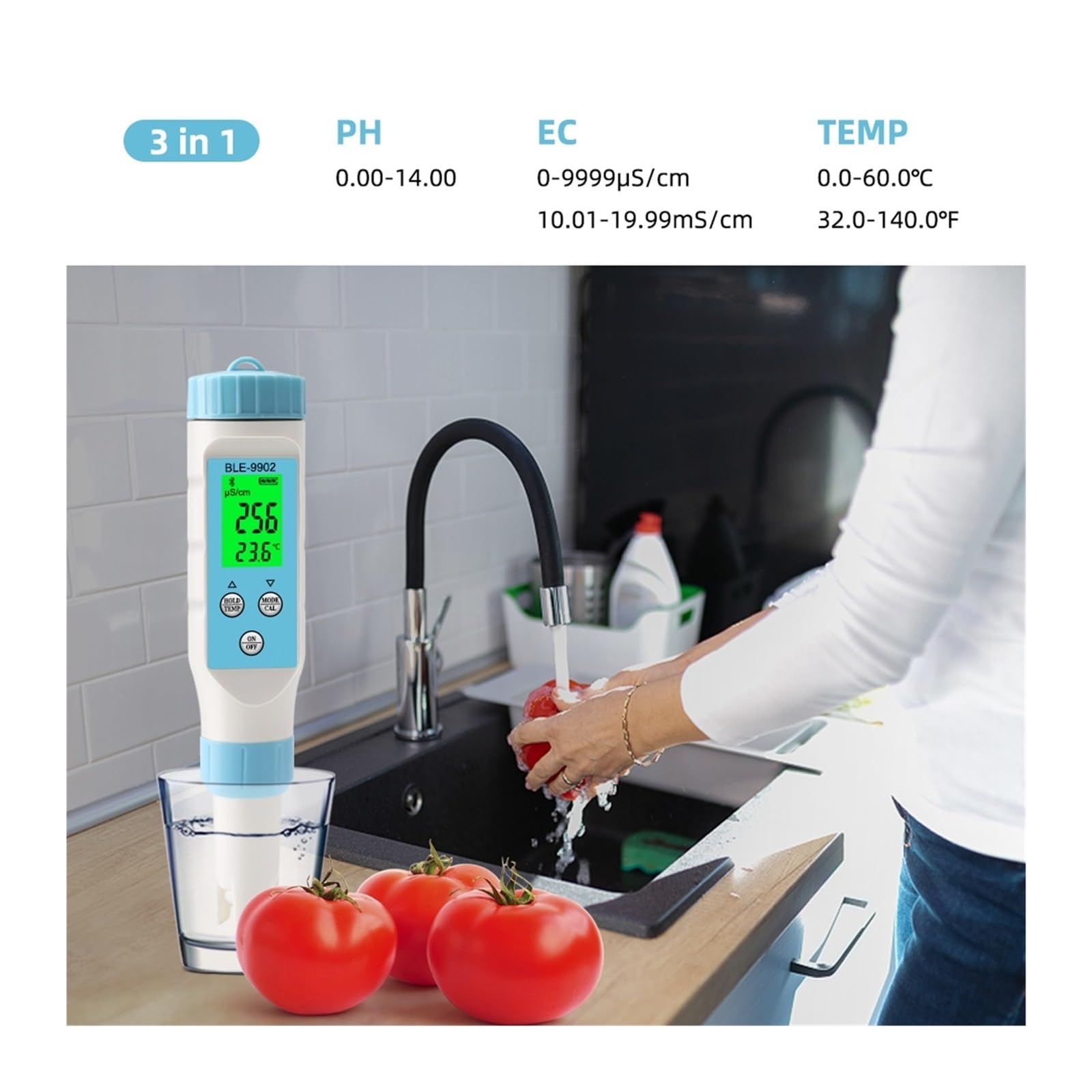 Tester TDS per Acqua, PH EC TDS Temp Salinity Meter Digital Drinking Water Quality Tester Smart Online Monitor App Control for Aquarium Pool Test per Acqua Potabile(PH EC TDS Temp)