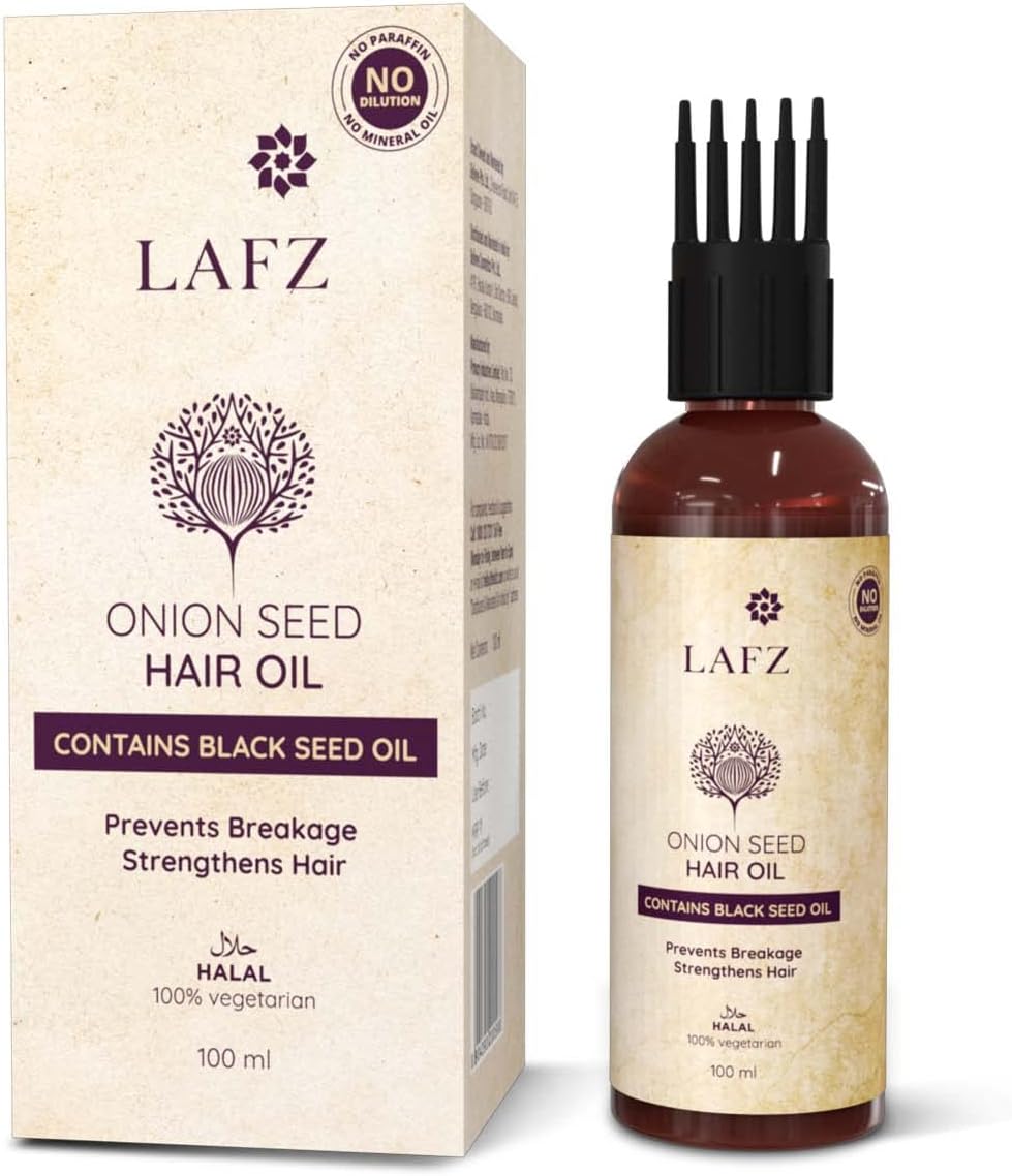 Lafz Onion Seed Hair Oil, Transform dull & weak hair Reduces hair fall and breakage, Lightweight oil for Men & Women, Halal & Vegan (Hair oil)